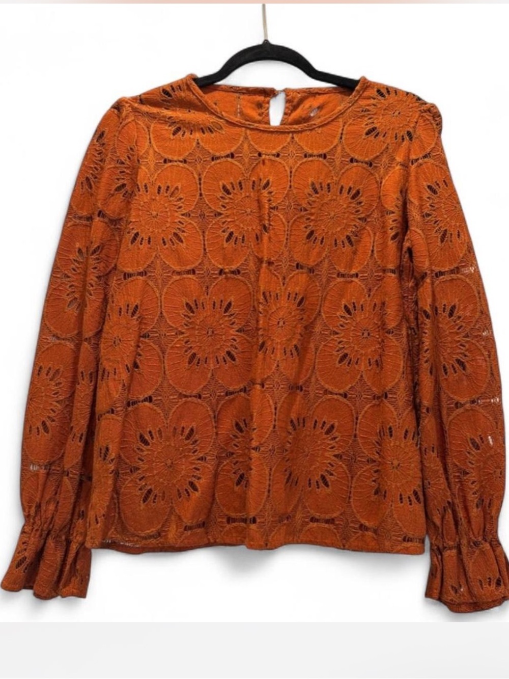 Women's Burnt Orange Lace Long-Sleeve Top - Picture 2 of 7
